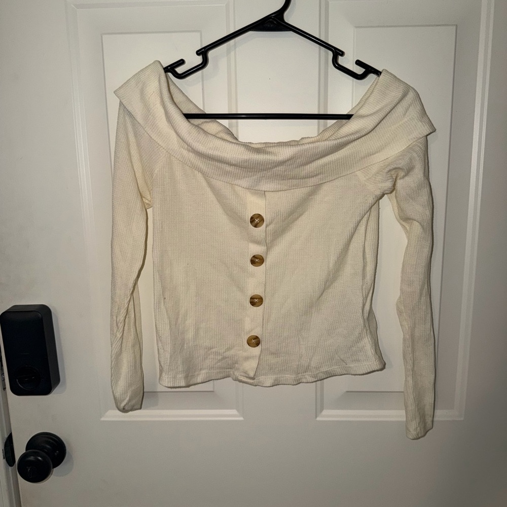 White Crow Ribbed Cream Knit Top